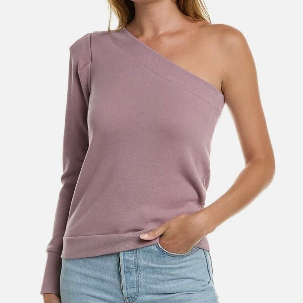 Nation LTD Alaia One Shoulder Puff Sleeve Sweatshirt Lavender Purple Small Top